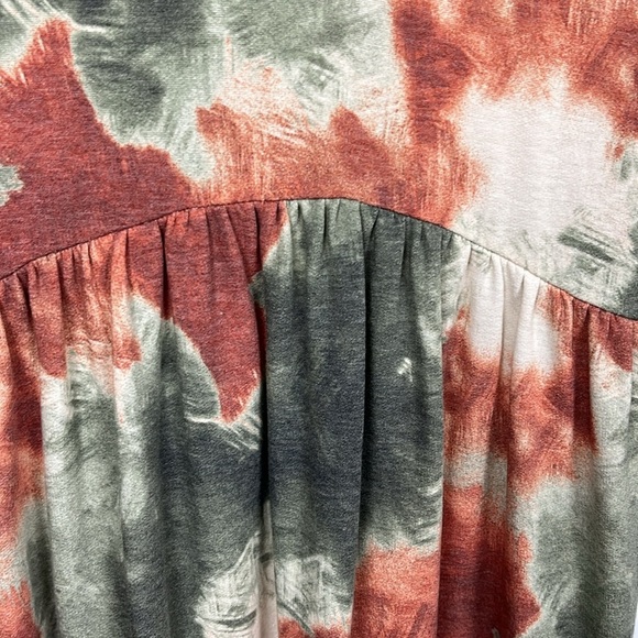 Perfectly Priscilla Womens Tunic/Mini M Rust Green Tie Dye Pattern 3/4 Sleeves - Picture 6 of 12